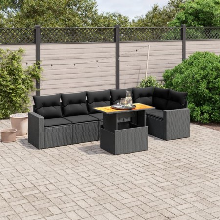 Set de comedor de jardín 7 pzas y cojines ratán sintético negro de , Conjuntos de jardín - Ref: Foro24-3271321, Precio: 487,7...