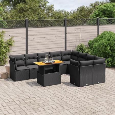 Set de sofás de jardín 10 pzas cojines ratán sintético negro de , Conjuntos de jardín - Ref: Foro24-3271006, Precio: 654,27 €...