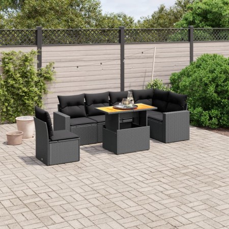 Set de comedor de jardín 7 pzas y cojines ratán sintético negro de , Conjuntos de jardín - Ref: Foro24-3271335, Precio: 487,7...