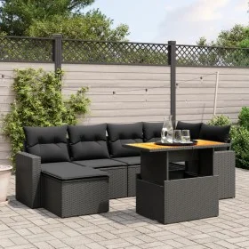 Set de comedor de jardín 7 pzas y cojines ratán sintético negro de , Conjuntos de jardín - Ref: Foro24-3271412, Precio: 471,3...