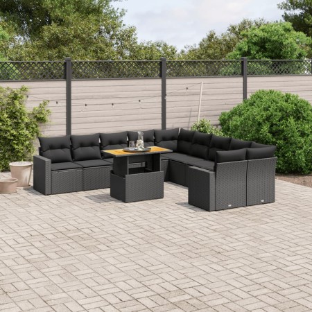 Set de sofás de jardín 11 pzas y cojines ratán sintético negro de , Conjuntos de jardín - Ref: Foro24-3271503, Precio: 731,67...