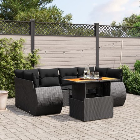 Set de comedor de jardín 7 pzas y cojines ratán sintético negro de , Conjuntos de jardín - Ref: Foro24-3272091, Precio: 502,8...