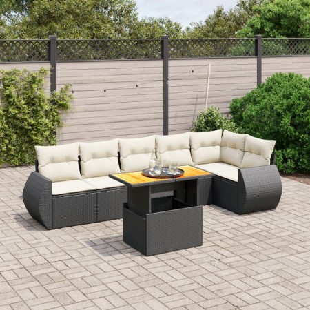 Set de comedor de jardín 7 pzas y cojines ratán sintético negro de , Conjuntos de jardín - Ref: Foro24-3272204, Precio: 450,7...