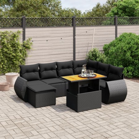 Set de sofás de jardín 8 piezas y cojines ratán sintético negro de , Conjuntos de jardín - Ref: Foro24-3272308, Precio: 534,5...