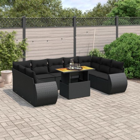 Set de sofás de jardín 10 pzas cojines ratán sintético negro de , Conjuntos de jardín - Ref: Foro24-3272336, Precio: 669,23 €...