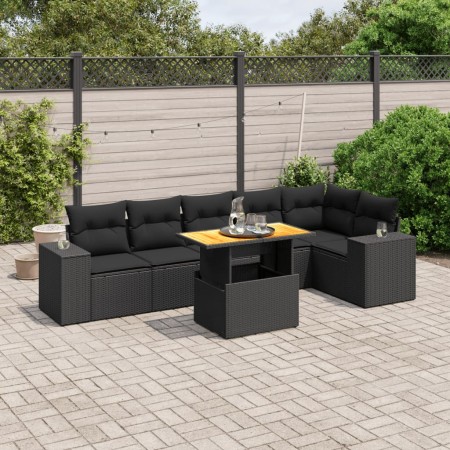 Set de comedor de jardín 7 pzas y cojines ratán sintético negro de , Conjuntos de jardín - Ref: Foro24-3272644, Precio: 525,5...