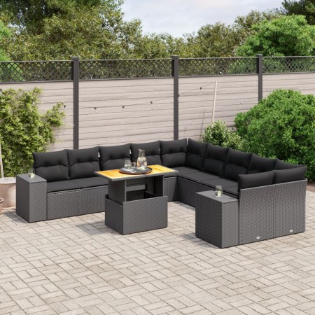Set de sofás de jardín 11 pzas y cojines ratán sintético negro de , Conjuntos de jardín - Ref: Foro24-3272826, Precio: 764,31...