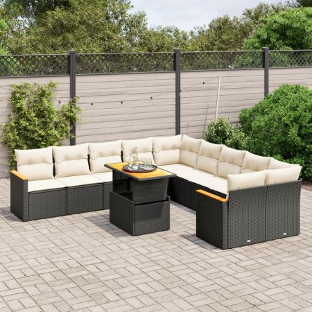 Set de sofás de jardín 11 pzas y cojines ratán sintético negro de , Conjuntos de jardín - Ref: Foro24-3273261, Precio: 633,66...