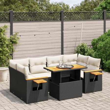 Set de comedor de jardín 7 pzas y cojines ratán sintético negro de , Conjuntos de jardín - Ref: Foro24-3273415, Precio: 480,4...