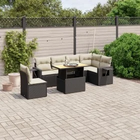 Set de comedor de jardín 7 pzas y cojines ratán sintético negro de , Conjuntos de jardín - Ref: Foro24-3271777, Precio: 464,9...