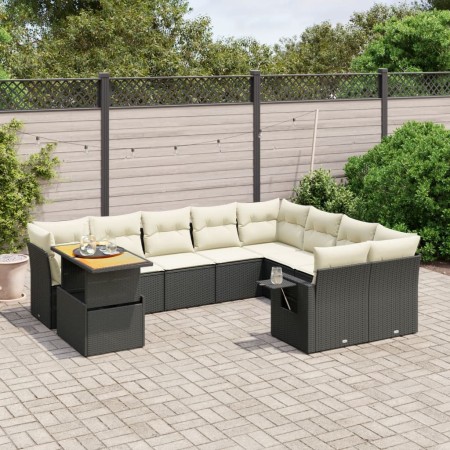 Set de sofás de jardín 10 pzas cojines ratán sintético negro de , Conjuntos de jardín - Ref: Foro24-3271917, Precio: 597,26 €...