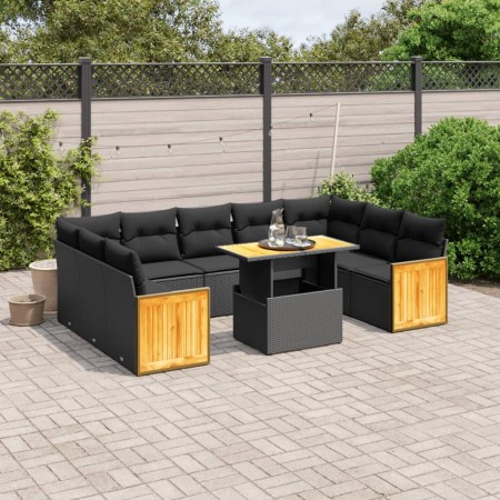 Set de sofás de jardín 10 pzas cojines ratán sintético negro de , Conjuntos de jardín - Ref: Foro24-3274100, Precio: 653,90 €...