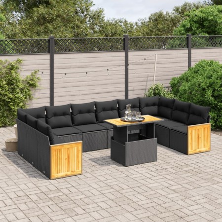 Set de sofás de jardín 11 pzas y cojines ratán sintético negro de , Conjuntos de jardín - Ref: Foro24-3274128, Precio: 725,89...