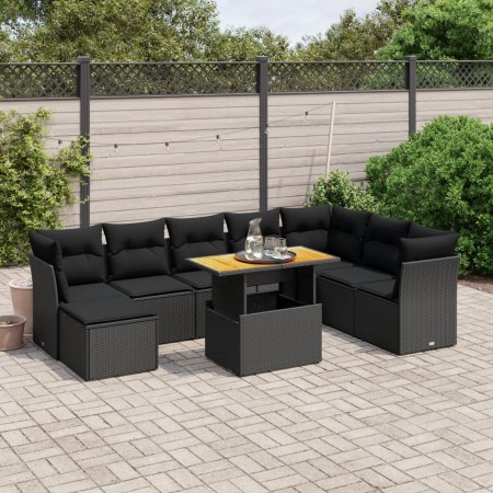 Set de sofás de jardín 8 piezas y cojines ratán sintético negro de , Conjuntos de jardín - Ref: Foro24-3275512, Precio: 593,0...