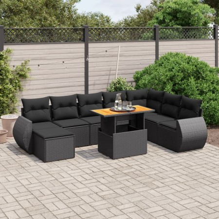 Set de sofás de jardín 8 piezas y cojines ratán sintético negro de , Conjuntos de jardín - Ref: Foro24-3275848, Precio: 608,5...