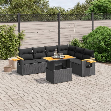 Set de comedor de jardín 7 pzas y cojines ratán sintético negro de , Conjuntos de jardín - Ref: Foro24-3273533, Precio: 498,9...