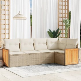 Juego de sofás jardín con cojines 5 pzas ratán sintético beige de , Conjuntos de jardín - Ref: Foro24-3227626, Precio: 332,40...