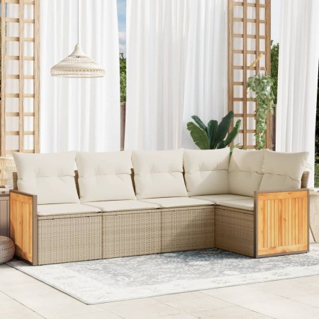Juego de sofás jardín con cojines 5 pzas ratán sintético beige de , Conjuntos de jardín - Ref: Foro24-3227626, Precio: 332,40...
