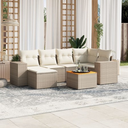 Set sofás de jardín 7 piezas y cojines ratán sintético beige de , Conjuntos de jardín - Ref: Foro24-3257878, Precio: 512,65 €...