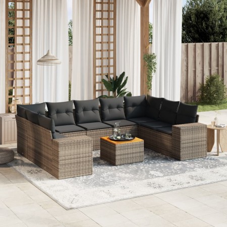 Set de sofás de jardín 10 pzas con cojines ratán sintético gris de , Conjuntos de jardín - Ref: Foro24-3257922, Precio: 623,5...