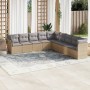 Set de sofás de jardín 9 pzas con cojines ratán sintético beige en Conjuntos de jardín | Comprar online en Foru.es