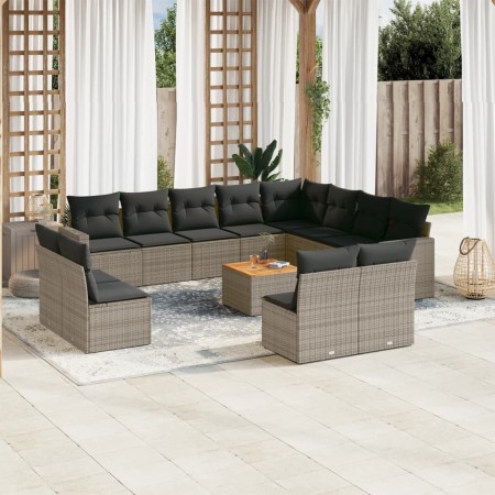 Set sofás de jardín con cojines 13 piezas ratán sintético gris de , Conjuntos de jardín - Ref: Foro24-3256704, Precio: 804,73...