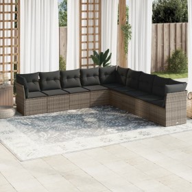 Set de muebles de jardín 9 pzas y cojines ratán sintético gris en Conjuntos de jardín | Comprar online en Foru.es