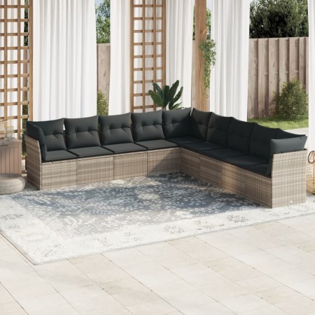 Set muebles jardín 9 pzas y cojines ratán sintético gris claro en Conjuntos de jardín | Comprar online en Foru.es