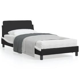 Estructura de cama con cabecero cuero sintético negro y blanco de , Camas y somieres - Ref: Foro24-373143, Precio: 91,55 €, D...