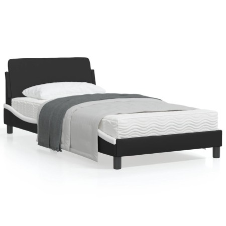 Estructura de cama con cabecero cuero sintético negro y blanco de , Camas y somieres - Ref: Foro24-373143, Precio: 91,55 €, D...