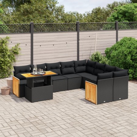 Set de sofás de jardín 10 pzas cojines ratán sintético negro de , Conjuntos de jardín - Ref: Foro24-3274121, Precio: 653,90 €...