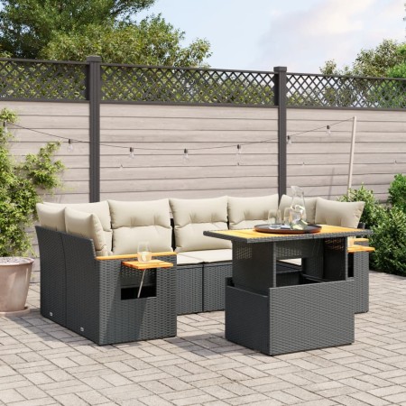 Set de comedor de jardín 7 pzas y cojines ratán sintético negro de , Conjuntos de jardín - Ref: Foro24-3271651, Precio: 460,2...