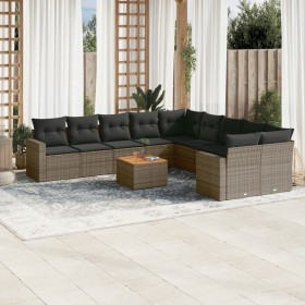 Set de sofás de jardín 11 pzas y cojines ratán sintético gris de , Conjuntos de jardín - Ref: Foro24-3256648, Precio: 629,24 ...