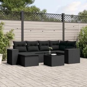 Set de comedor de jardín 7 pzas y cojines ratán sintético negro de , Conjuntos de jardín - Ref: Foro24-3255202, Precio: 470,8...