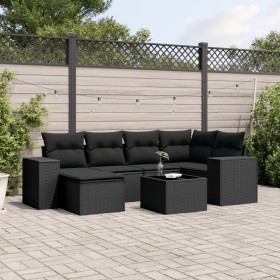 Set de comedor de jardín 7 pzas y cojines ratán sintético negro de , Conjuntos de jardín - Ref: Foro24-3255202, Precio: 472,0...