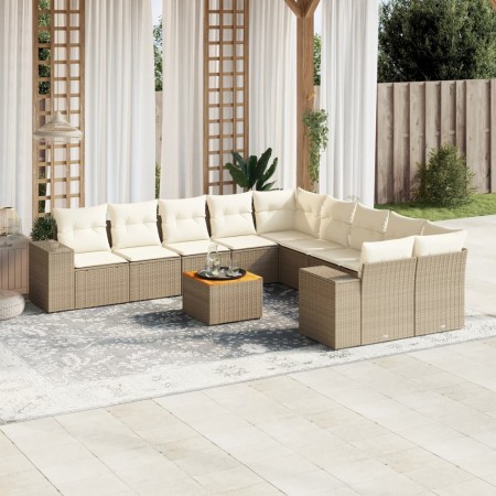 Set de sofás de jardín 11pzas con cojines ratán sintético beige de , Conjuntos de jardín - Ref: Foro24-3257969, Precio: 721,6...