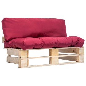 Sofá de jardín de palets con cojines rojos madera de pino de , Sofás de exterior - Ref: Foro24-277478, Precio: 128,54 €, Desc...