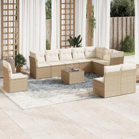 Set de sofás de jardín 11pzas con cojines ratán sintético beige en Conjuntos de jardín | Comprar online en Foru.es