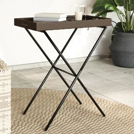 Mesa con bandeja plegable ratán sintético marrón 65x40x75 cm de , Mesas de jardín - Ref: Foro24-365128, Precio: 47,13 €, Desc...