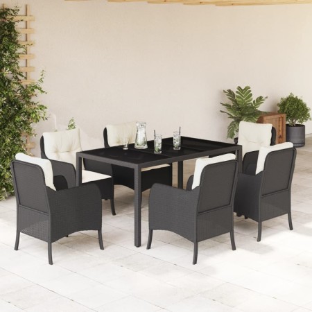 Set de comedor de jardín 7 pzas y cojines ratán sintético negro de , Conjuntos de jardín - Ref: Foro24-3211845, Precio: 772,2...