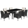 Set de comedor de jardín 7 pzas y cojines ratán sintético negro de , Conjuntos de jardín - Ref: Foro24-3211845, Precio: 772,2...