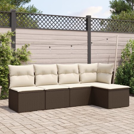 Set comedor de jardín 5 piezas y cojines ratán sintético marrón de , Conjuntos de jardín - Ref: Foro24-3217523, Precio: 301,7...