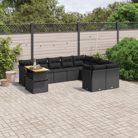 Set de sofás de jardín 10 pzas cojines ratán sintético negro de , Conjuntos de jardín - Ref: Foro24-3271013, Precio: 654,27 €...