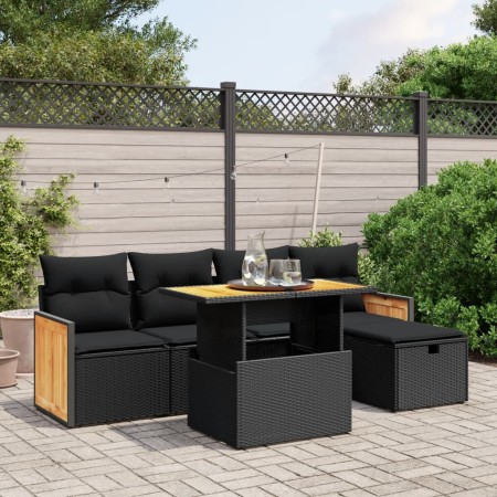 Set de sofás de jardín 6 piezas y cojines ratán sintético negro de , Conjuntos de jardín - Ref: Foro24-3276240, Precio: 391,6...