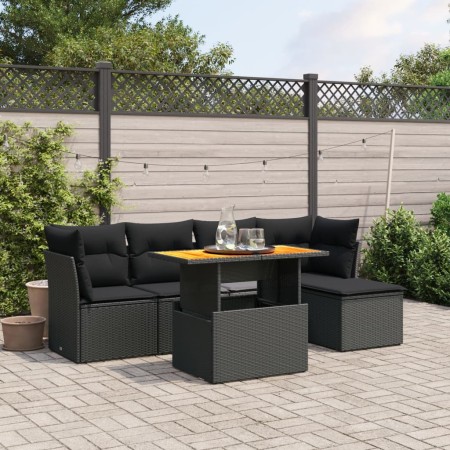 Set de sofás de jardín 6 piezas y cojines ratán sintético negro de , Conjuntos de jardín - Ref: Foro24-3270803, Precio: 381,5...