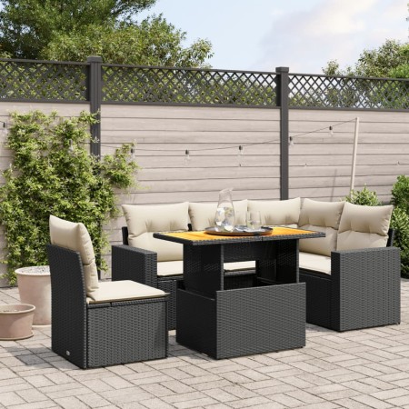 Set de sofás de jardín 6 piezas y cojines ratán sintético negro de , Conjuntos de jardín - Ref: Foro24-3271315, Precio: 397,6...