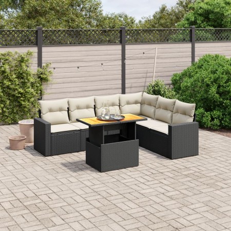 Set de comedor de jardín 7 pzas y cojines ratán sintético negro de , Conjuntos de jardín - Ref: Foro24-3271329, Precio: 436,9...