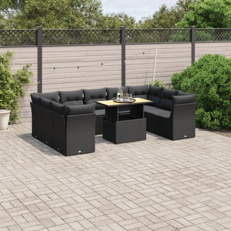 Set de sofás de jardín 10 pzas cojines ratán sintético negro de , Conjuntos de jardín - Ref: Foro24-3270992, Precio: 654,27 €...