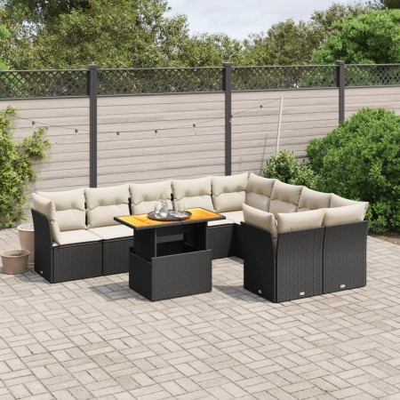 Set de sofás de jardín 10 pzas cojines ratán sintético negro de , Conjuntos de jardín - Ref: Foro24-3271007, Precio: 590,15 €...