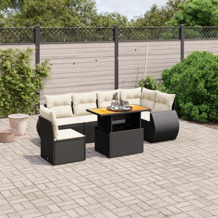 Set de comedor de jardín 7 pzas y cojines ratán sintético negro de , Conjuntos de jardín - Ref: Foro24-3272218, Precio: 450,7...